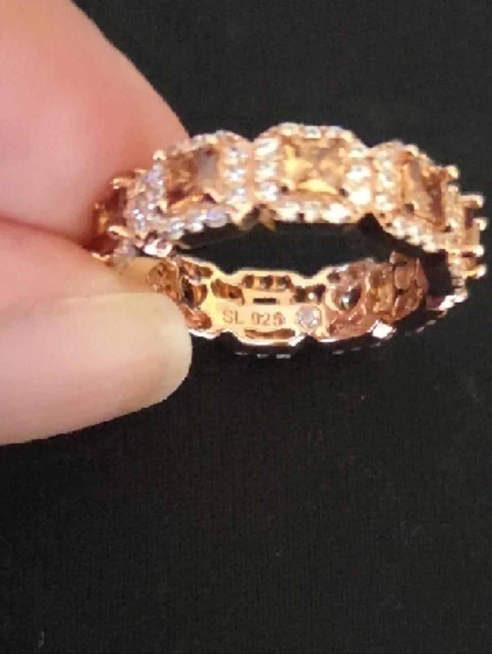 Rose Gold And CZ Suzy Levian Halo Eternity Band Princess And Round 925 Sz5.5